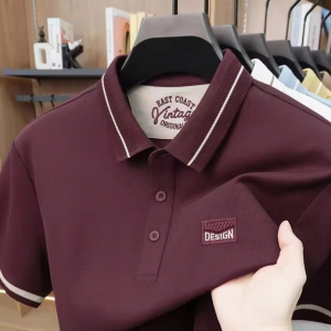 100% Knitting Dying PK Cotton Polo Shirt [V-Wine Merron]