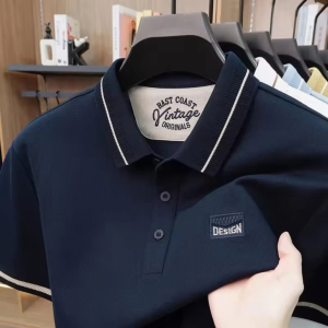 100% Knitting Dying PK Cotton Polo Shirt [V-Navy Blue]