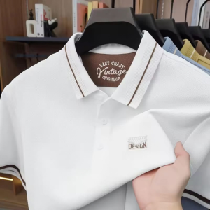100% Knitting Dying PK Cotton Polo Shirt [V-White]